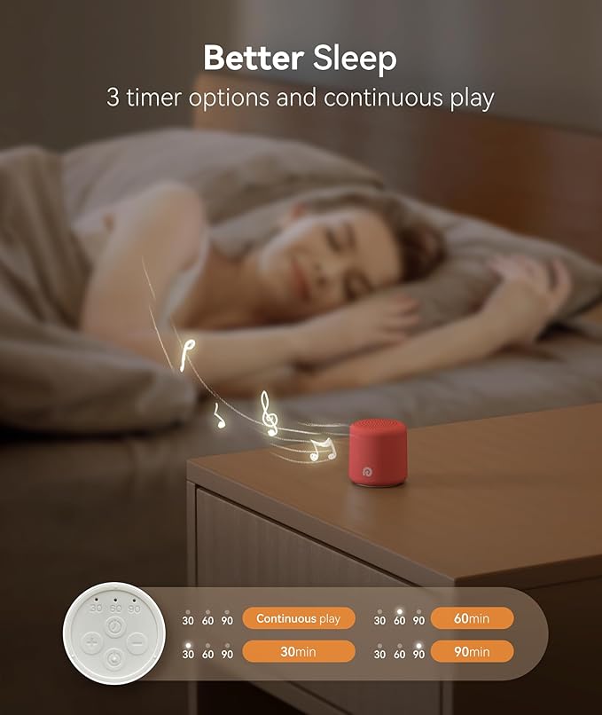 Dreamegg Travel White Noise Machine - Portable for Baby Adults, 16 Nature Sounds, Timer, Sleeping Gift, Red