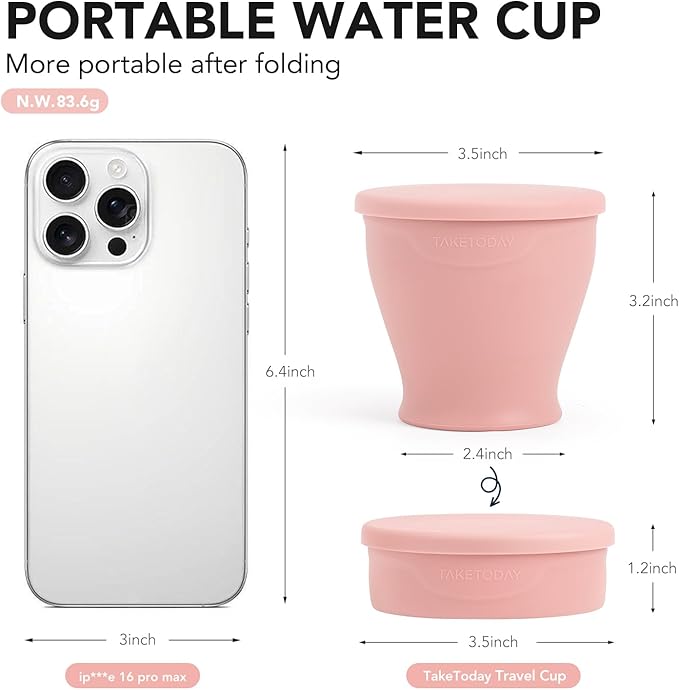 TakeToday 2PCS Collapsible Travel Cup - Silicone Foldable Water Cup, BPA-Free with Lid & Waterproof Bag - Drinking Cup Set for Camping, Outdoors & International Travel（8 Oz, Navy & Lowcountry Peach）