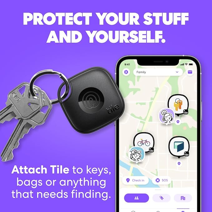 Tile by Life360 Mate - Bluetooth Tracker, Keys Finder and Item Locator for Keys, Bags and More. Phone Finder. Both iOS and Android Compatible. 2-Pack (Black/White)