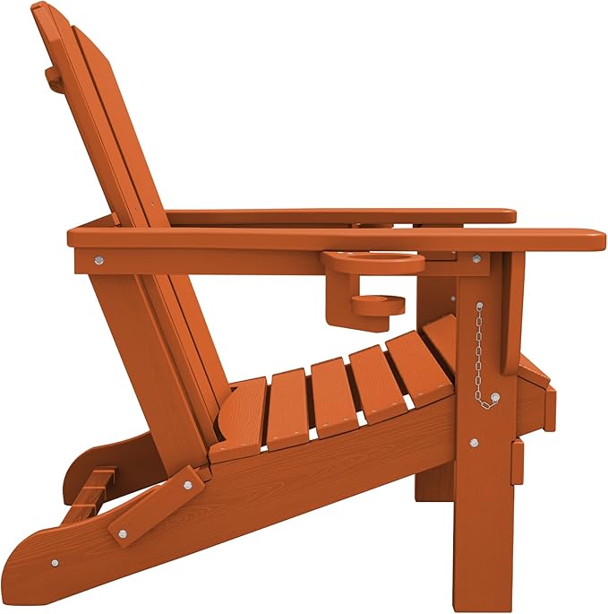 SERWALL Adirondack Chair with Cup Holders - Composite Adirondack Chairs Set of 8 HDPE Outdoor Chairs All Weather Use- Orange