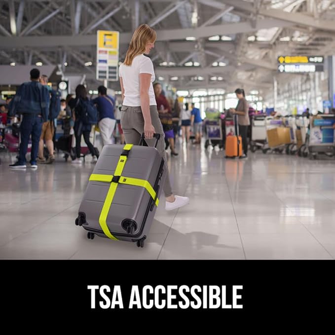 GORILLA GRIP Heavy Duty 8 Pack Adjustable Luggage Straps for Suitcases, Easy to Identify Travel Belt Connector Holds Suitcase Together, Extends Life of Bag, Strap Connects Two Bags, Accessories Yellow