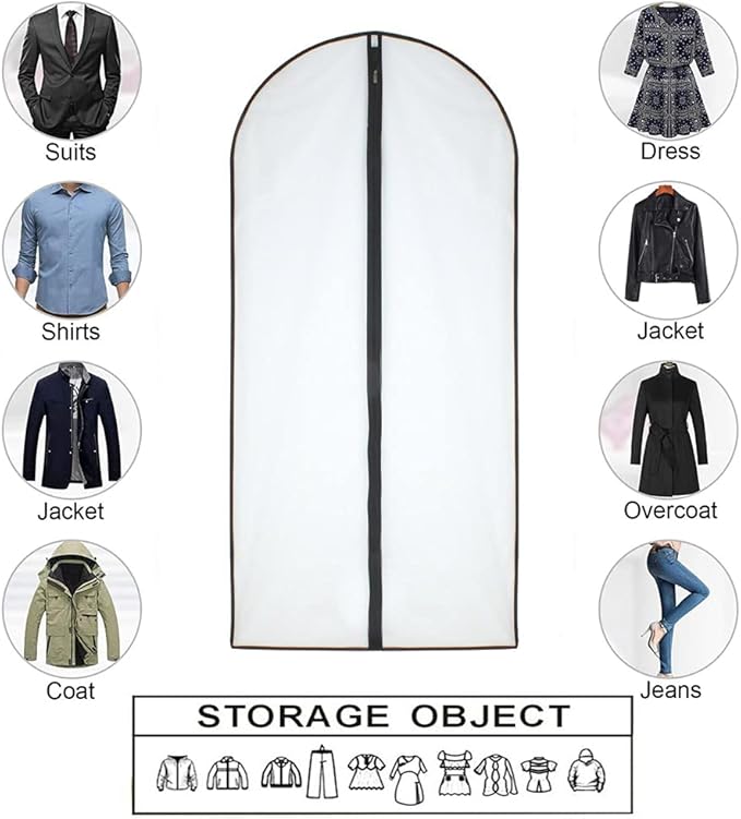 Garment Bag Black Side Breathable Clear Full Zipper Bags for Clothes Storage (24'' x 40'', Black + Balls)