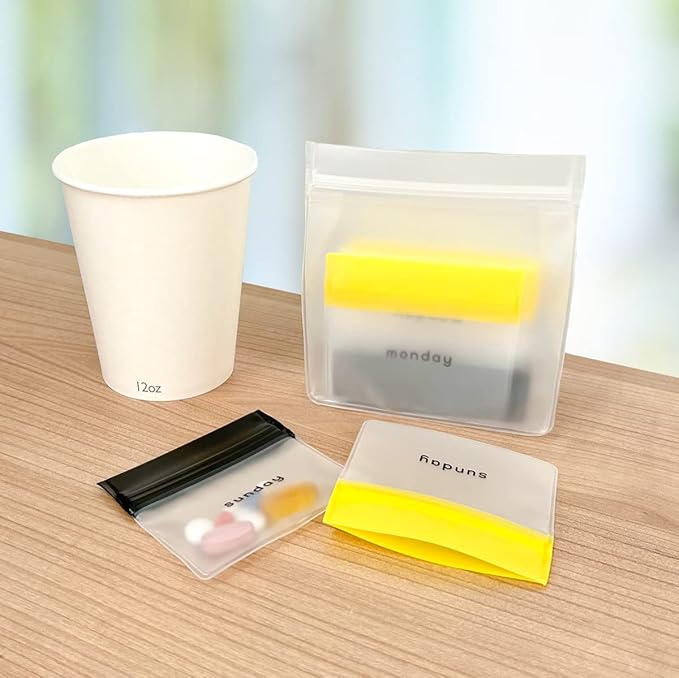 EZY DOSE Reusable 7-Day AM/PM Pill Pouch Set, Durable Multi-Purpose Travel-Sized Containers, Days of The Week Labels with Color for Easy Identification, Large Storage, Clear, BPA Free, TSA Approved