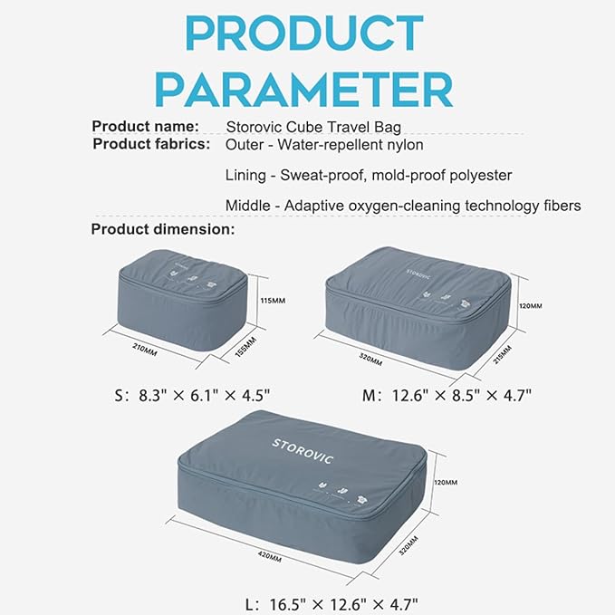 Packing Cubes for Suitcases - Premium Travel Organizer Bags, Water-Resistant, Odor-Eliminating, Soft & Portable Luggage Accessories, Blue（8.3” × 6.1” × 4.5”） S