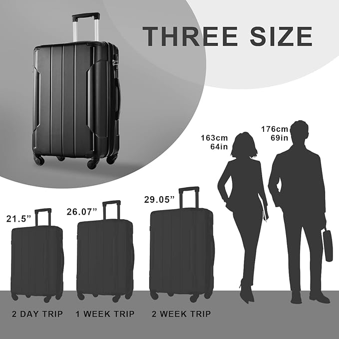 Merax Luggage Sets of 2 Suitcases With Wheels, Expandable and Lightweight, TSA Lock, Hardside Spinner Carry On Luggage (20 28 inch Black)