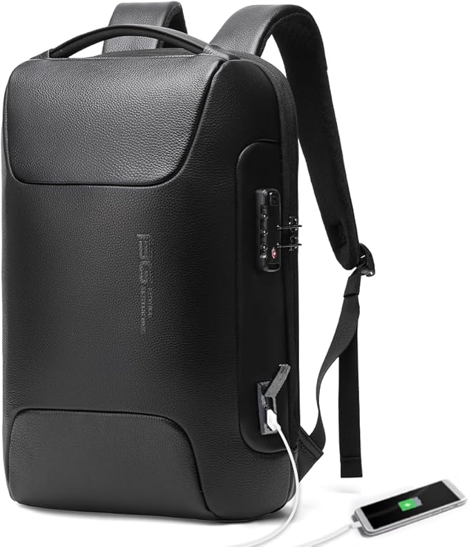 BANGE Genuine Leather Laptop Backpack Fits 15.6 Inch,Anti Theft Business Back Pack with TSA Lock, Office Work Backpack with USB3.0 Charging Port for Men and Women…