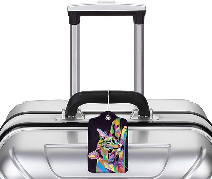 Cat Leather Luggage Tag with Stainless Steel Ring, Fun Name Id Card Cover Travel Bag Tag Set, Suitable for Travel Bag Luggage Women Men 4 PCS