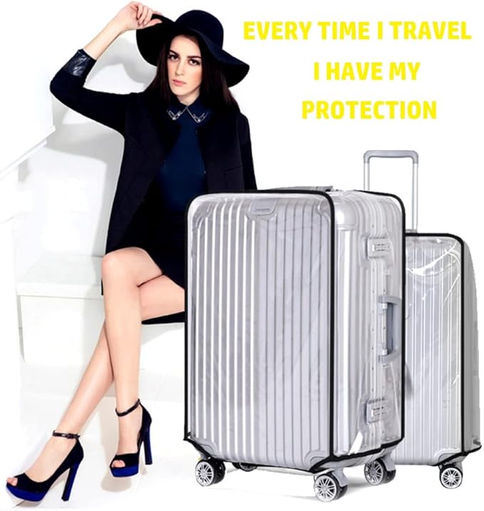 2pcs Clear PVC Suitcase Covers Protectors Transparent Luggage Cover Waterproof Wheeled Suitcase Dust Cover Dustproof Travel Luggage Sleeve Protector 20"+24"(2PCS)
