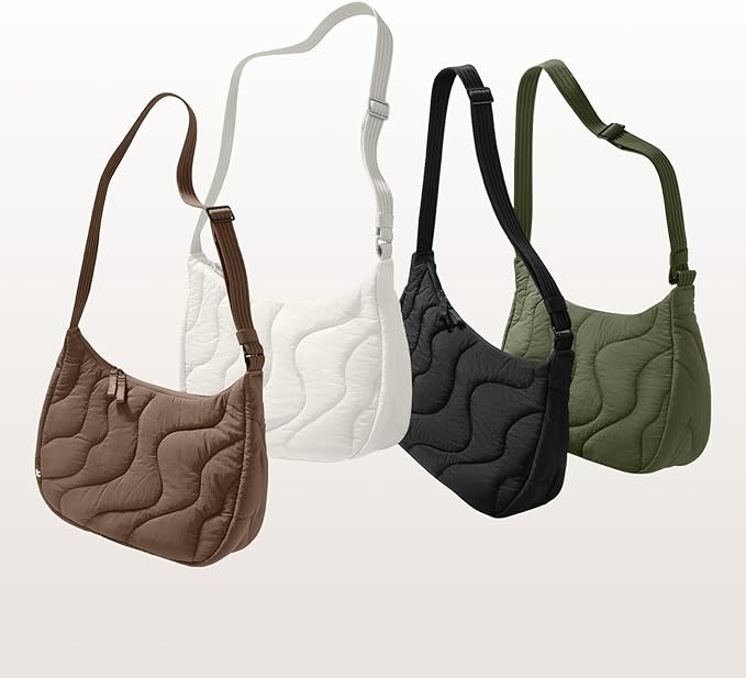 tomtoc 9L Puffer Sling Crossbody Bag for Women Trendy, Nylon Quilted Crescent Shoulder Bag Purses for 11-inch iPad Air/Pro & Daily Essentials, Puffy Travel Hobo Handbag with Organized Inner Pockets