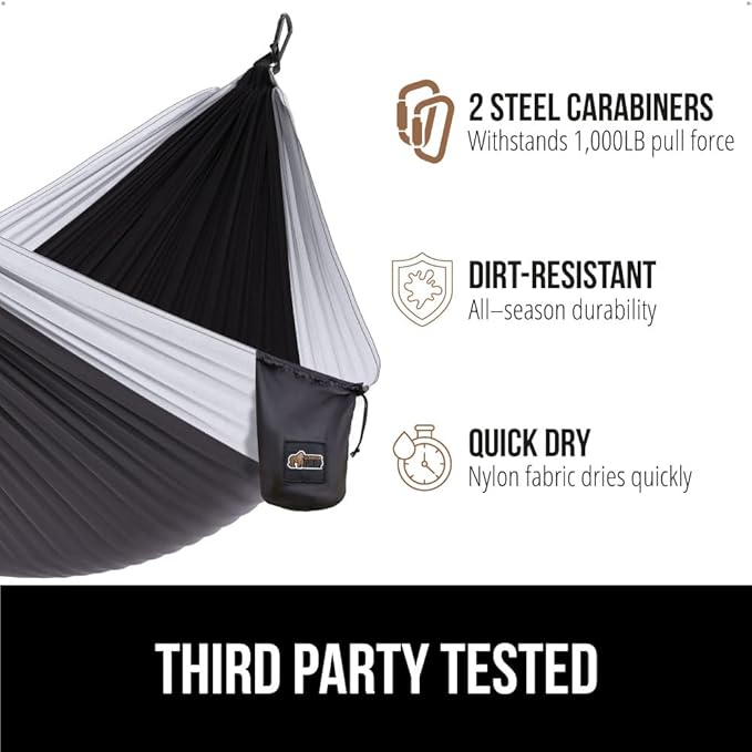 GORILLA GRIP Durable Portable Camping Hammock, Holds 400lbs with Heavy Duty Tree Straps, Comfortable Travel Swing, Camp Hammocks, Easy to Use and Install, Outdoor Essentials, Blue, 9x4.5 FT