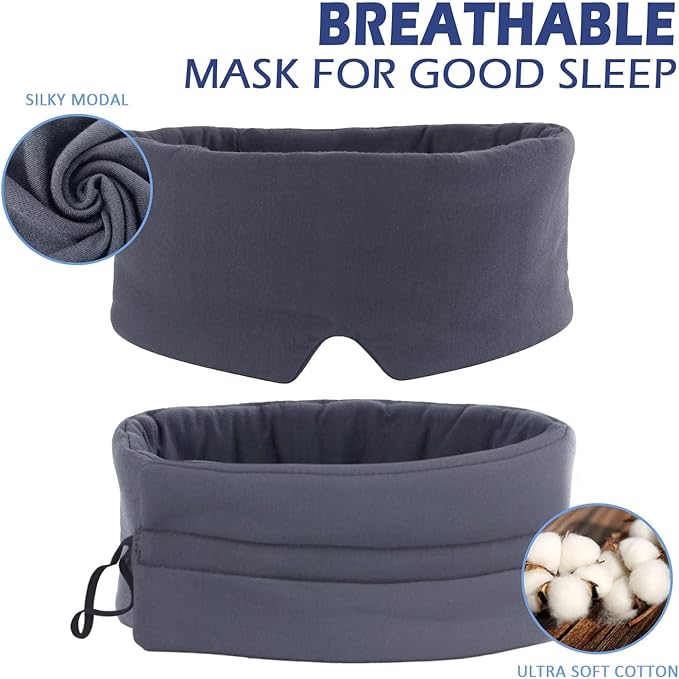 Mavogel Sleep Mask, Modal Material Eye Mask for Sleeping, Ultra Soft Skin Friendly Full Eye Covers for Women Men, Light Blocking Sleeping Mask for Travel Yoga Nap, Fully Adjustable Strap, Dark Grey