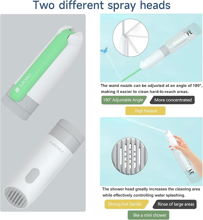 Portable Bidet | High Pressure | Travel Bidets with 2 Different Nozzle | Rechargeable Electric Portable Bidet for Men & Women | Portable Bidets for Travel (‌Military Green)
