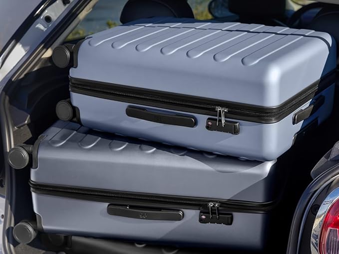 Carry on Luggage 22 X 14 X 9 Airline Approved, 20 Inch Luggage for 3-5 Days Travel, Double Spinner Wheels, 100% Hardshell PC, TSA Lock (03-Shadow (Basic), Set 2PCS (20-Inch/28-Inch))
