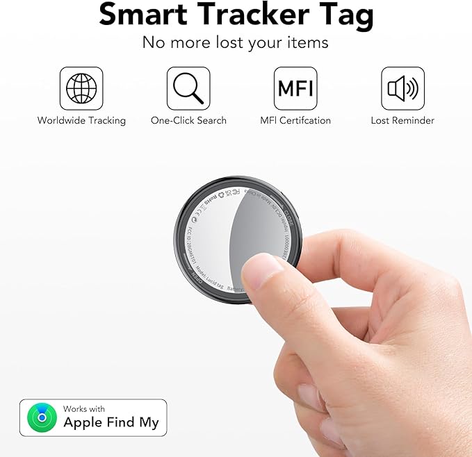 2025 New [Apple MFi Certified] (iOS Only) Air Tracker Tags-6 Pack, Bluetooth Tracker for Apple Find My, Replaceable Battery, Key Finder and Item Locator Smart Tag for Keys, Bags, Luggage, Pets, Black