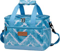 iknoe Large Foldable Cooler Bag, 8.5L Insulated Lunch Bag, Leakproof Lunch Cooler Tote with Multi-Bag Design Suitable for Beach, Picnic and Office Use, Blue White 15-Can