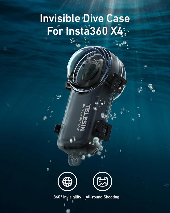 TELESIN Insta 360 X4 Invisible Dive Case, 50m/164ft Waterproof Case Protective Underwater Diving Housing Shell for Insta 360 X4 with Bracket Accessories