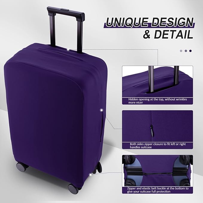 Travel Luggage Cover Suitcase Protector Scratch-Resistant Fit 19-31 Inch Suitcase, Not Included Suitcase (Purple, M(24-25 inch))