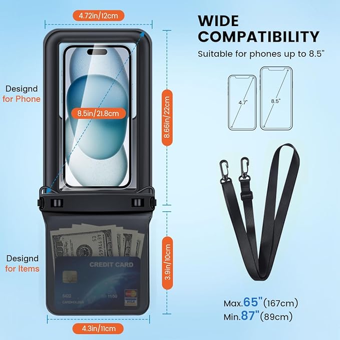 [Floatable 2 Pack Floating Waterproof Phone Pouch Case Up to 8.5", IPX8 Waterproof Phone Double Bag, Dry Bag for iPhone 16 15 14 13 Pro Max Galaxy S24+ S23, Beach Cruise Ship Essentials