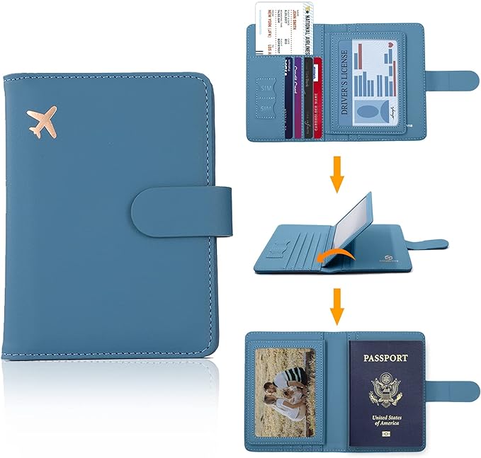 Melsbrinna Rfid Passport Holder for Travel women/Men, Cute Passport Wallet Rfid Blocking Card Slots, Rfid Passport Cover/CaseTravel Wallet, Passport Book Holder (1, Blue)