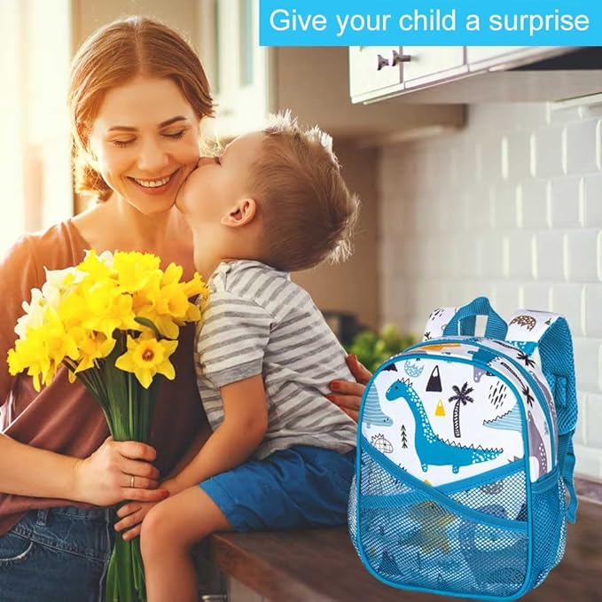 AGSDON Toddler Backpack with Leash, 9.5" Baby Dinosaur Safety Leashes Removable Tether Bookbag