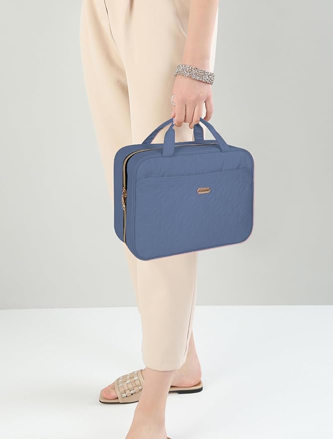 Blue Toiletry Bag, Makeup Organizer, Travel Bag For Women Mens Toiletries, Waterproof with Hanging Hook, Large Capacity