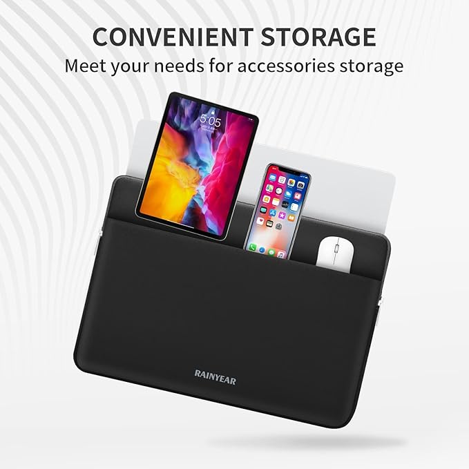 RAINYEAR Laptop Sleeve Case 11-13 Inch, Protective Portable Case with Front Pocket, Briefcase Computer Cover Laptop Bag Compatible with MacBook Air/Pro, HP, Dell, Lenovo, Acer, Black