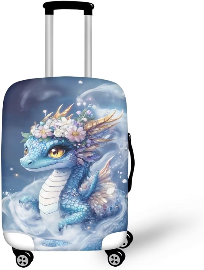 Dragon Luggage Cover Universal Fit 22-25 Inch Anti-Slip Elastic Spandex Suitcase Cover with Invisible Zippers Washable Baggage Case Scratch Resistant Travel Suitcase Protector