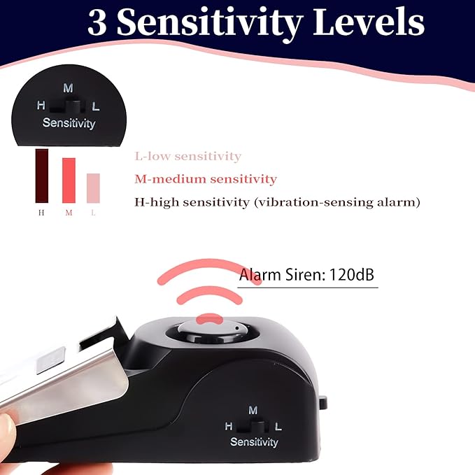 Door Stop Alarm, Door Stopper with 120DB Security Alarm, Floor Wedge Doorstop for Travel Apartment Home House (Pack of 2)