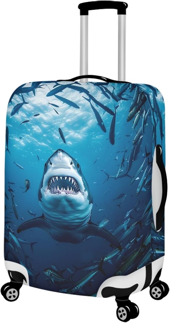 Seadworld Shark Luggage Cover 22-25 Inch High Elastic Thickened Travel Suitcase Covers Blue