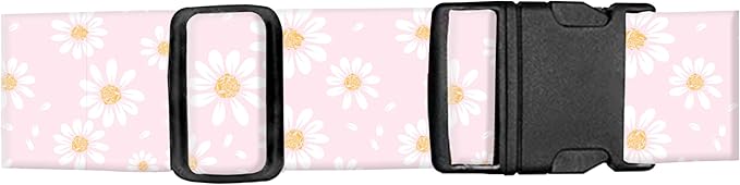 Luggage Straps for Suitcases, Adjustable Travel Belt, Durable Wide Luggage Strap, Cute Suitcase Strap Identifiers with Buckle, Bag Straps for Luggage, Cute Pink Daisy