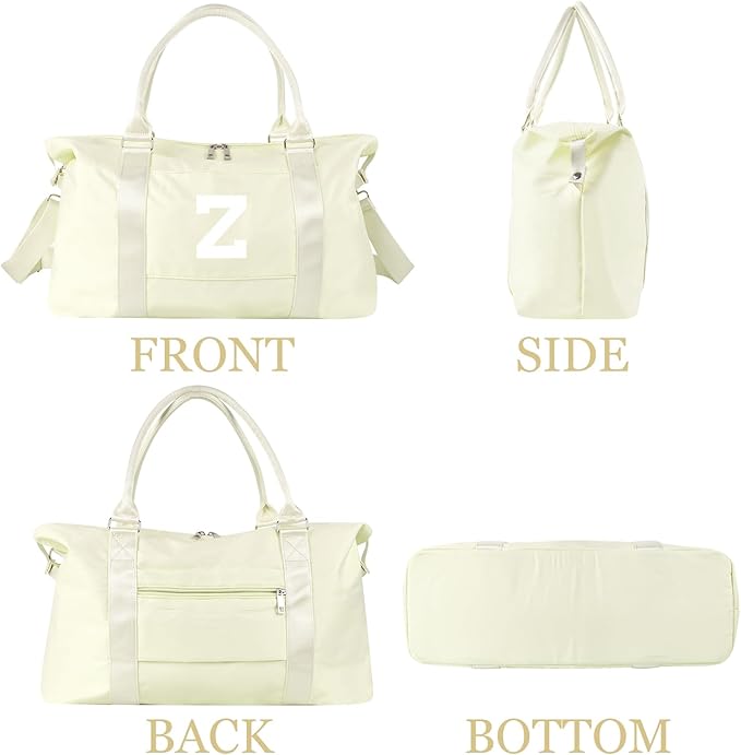 Initial Travel Duffel Bag Sports Gym Bag for Kids Teen Birthday Gifts,Beige Personalized Weekender Bag Carry On Dance Bags for Women Men,Waterproof Monogram Overnight Bag with Trolley Sleeve(Letter Z)