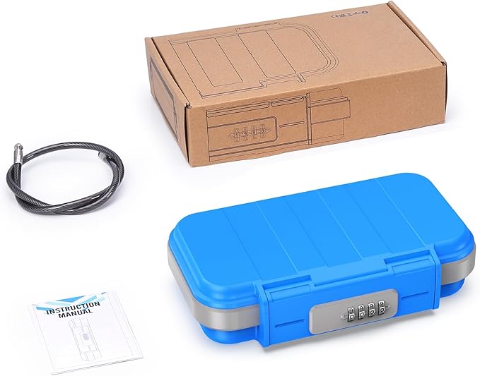 AMIR Portable Safe Box, Combination Security Case LockBox with Code, Waterproof Anti-Theft Mini Travel Safe Lockbox with Removable Chain, Portable Lock Box for Car Dorm Beach Hotel Personal Items Safe