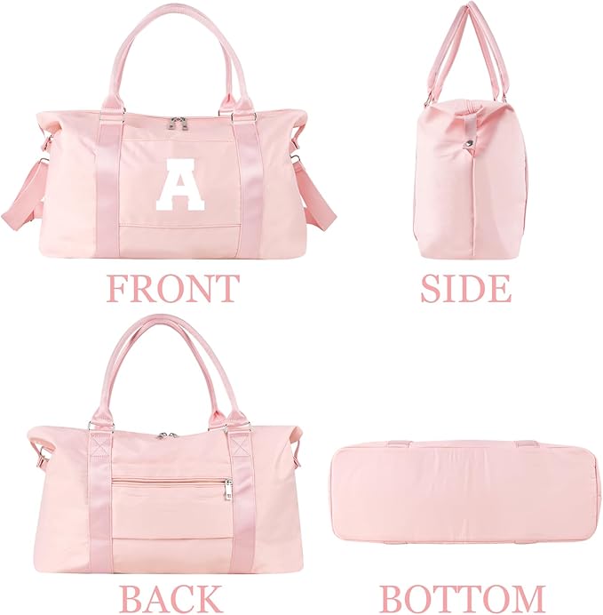Initial Travel Duffel Bag Sports Gym Bag for Girls Teen Birthday Gifts,Pink Personalized Weekender Carry On Tote Bags for Women Men,Waterproof Overnight Luggage Bag with Trolley Sleeve(Letter A)