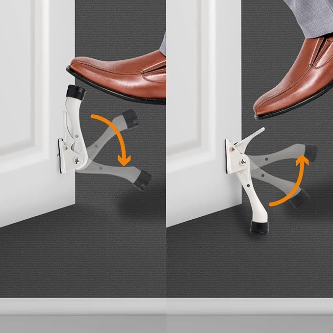 One Touch Kickdown Door Stopper, Door Holder, Heavy Duty Door Stops, Bottom of Door, Height-Adjustable Rubber Tips by HASHI (White 4 inch x 1pack)
