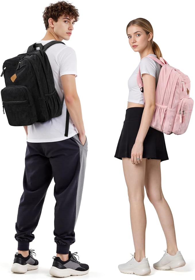 ZORFIN 26L Backpack for College, and Travel: Corduroy Bookbag - Black