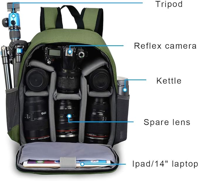 CADeN Camera Backpack Bag Professional for DSLR/SLR Mirrorless Camera Waterproof, Camera Case Compatible for Sony Canon Nikon Camera and Lens Tripod Accessories Green