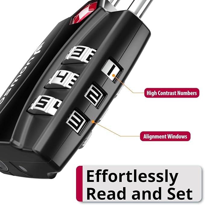 Fosmon TSA Approved Locks for Luggage. Suitcase Locks with Open Alert Indicator, 3 Digit Combination Padlock with Alloy Body for Travel, Backpack Zipper Anti Theft, Locker, Gym, Gun Case, Tent- 3 Pack