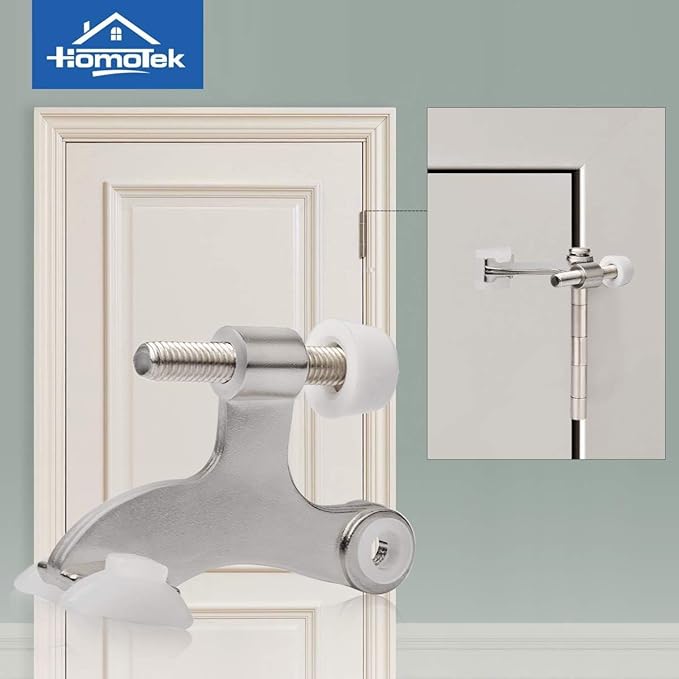 HOMOTEK 24 Pack Hinge Pin Satin Nickel Door Stopper,Adjustable Deluxe Heavy Duty Door Stopper 2-1/2"x1-3/4,with White Rubber Bumper Tips…