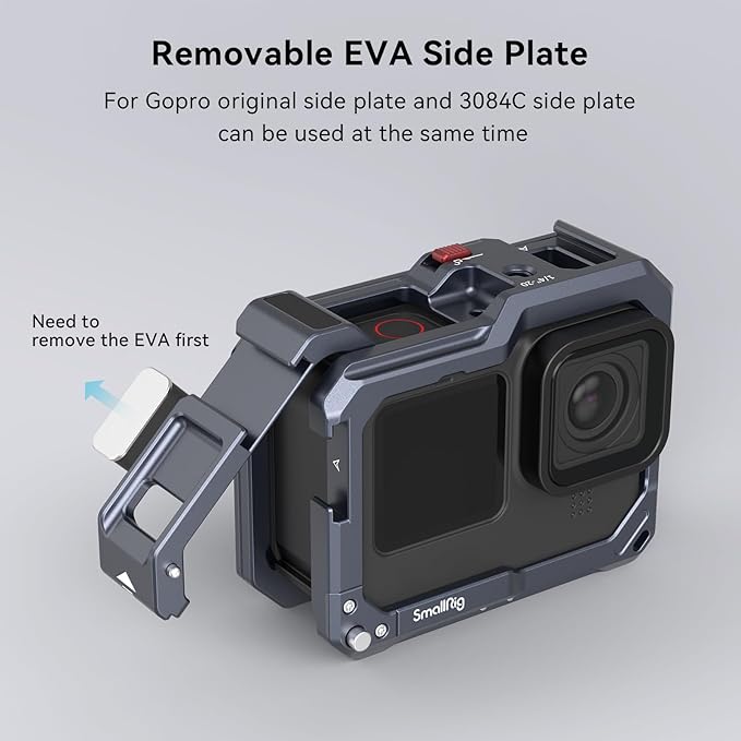SMALLRIG Hero13 / Hero12 / Hero11 / Hero 10 / Hero 9 Black Cage for GoPro, Compatible with the Lens Filter Max Lens on Camera, with 2 Cold Shoe Mount for Microphone and Led Video Light - 3084C