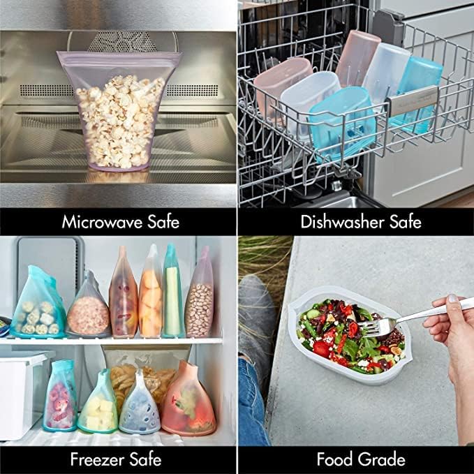 Zip Top Reusable Food Storage Bags | 3 Bag Set [Peach] - 2 Sandwich, 1 Snack | Silicone Meal Prep Container | Microwave, Dishwasher and Freezer Safe | Made in the USA