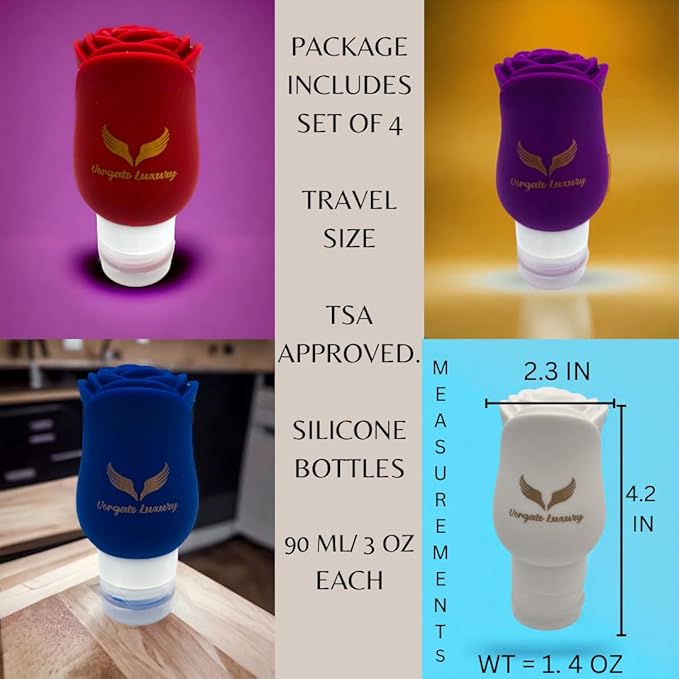 Vorgato Luxury- Silicone Travel Bottles for Toiletries - 3oz Silicone - TSA Approved - Refillable Travel Bottles 3 pcs (Fuschia, Red, Blue)