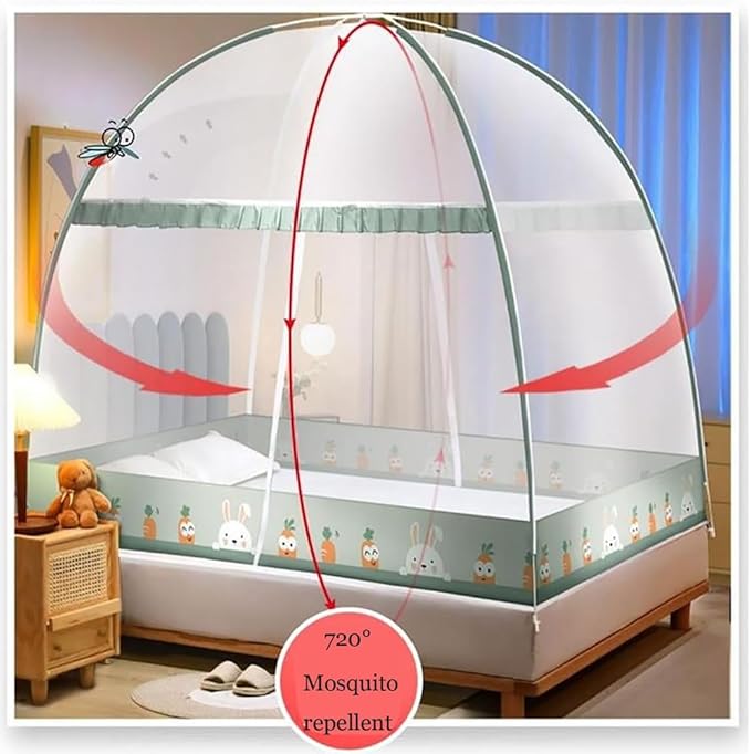 Pop-Up Mosquito Net Tent for Beds Portable Folding Canopy with Net Bottom, Fits Twin to King Size 79x71x59inch, Easy Install Wash for Baby Adults, Indoor Outdoor Use (Navy Blue-Queen Bed)