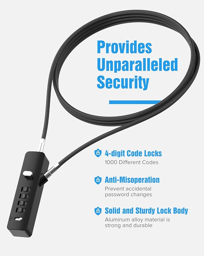 Combination Lock, 4-Digit Steel Cable Locks with Code, Locks for Lockers with 3 Lengths Cables for Bikes, File Cabinets, Wardrobes, Small Fences, Refrigerator Door (Black-1pc)