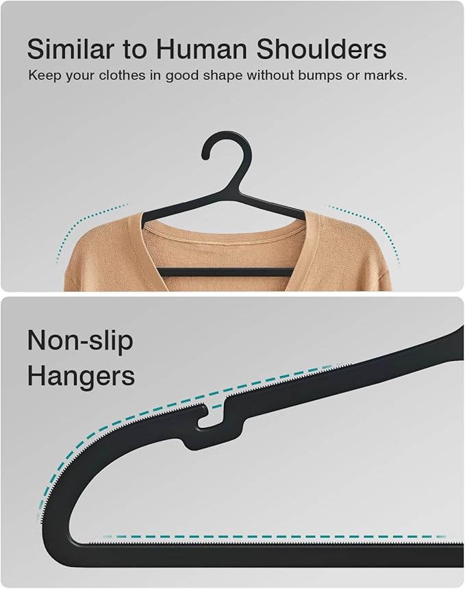 30 Pack Clothes Hangers, Non Slip Plastic Coat Hangers, Space Saving Hangers, Heavy Duty, Hanging Dry Wet Clothes, 16.4" x 8.3", Black, UAPY0530B