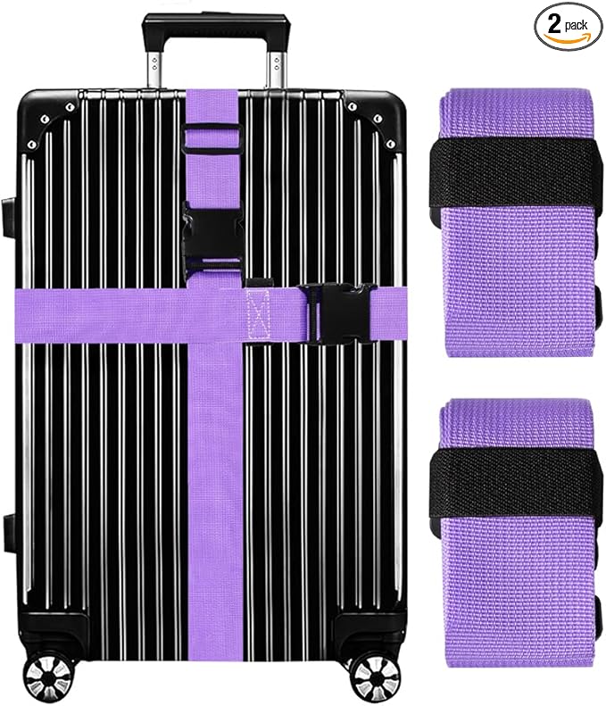 Luggage Straps for Suitcases TSA Approved-2 Pack Bright Personalized Luggage Belt Strap for Suitcase/Carry On Bag Luggage Accessories for Travel (Violet)