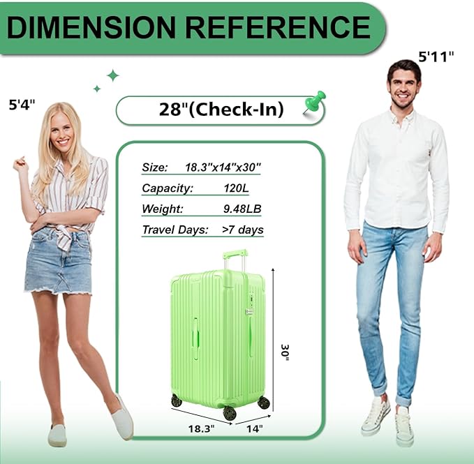 Krute Luggage with Spinner Double Wheels Suitcases with USB Port and Cup Holder TSA Lock PC+ABS Hardside Checked Luggage 28 Inch (AppleGreen