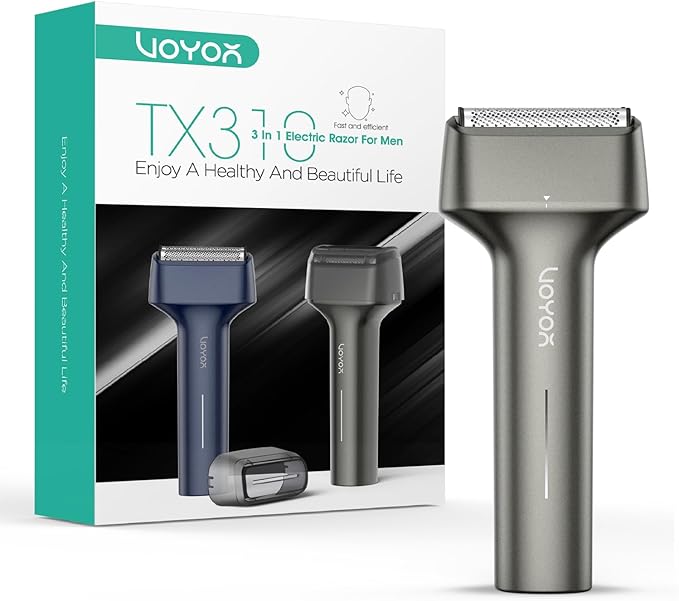 VOYOR Foil Shaver Electric Razor for Men 3 in 1 Shavers for Men with Double Foil Wet & Dry Face Shaver Lightweight Handheld Smooth Shave IPX6 Washable USB-C Rechargeable Travel Razor TX310 (Gray)