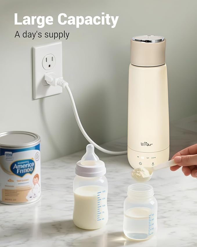 Bear Milk Warmer, Fast Water Warmer for Baby Formula with 10 Oz Large Capacity, Accurate 4 Temp Setting and Automaticlly Keep Warm, Portable Bottle Warmer(No Battery, 110V Only)