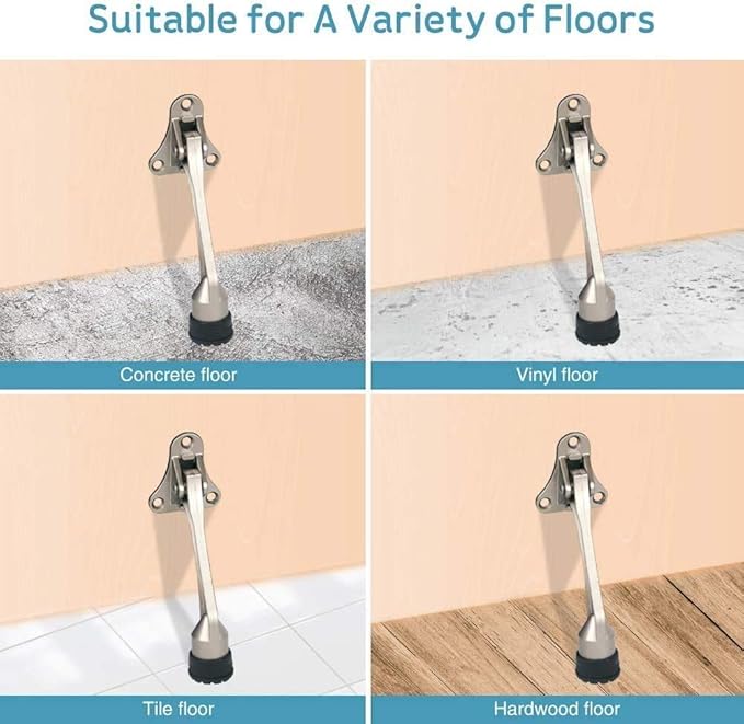 Door Stopper, Kick Down Door Stops for Heavy Doors, with Rubber Tip and Spring Lever, Adjustable, Easy to Set Down and Release, 4-Inch, for Wide Doors (4inch x 2pack, Dark Grey)