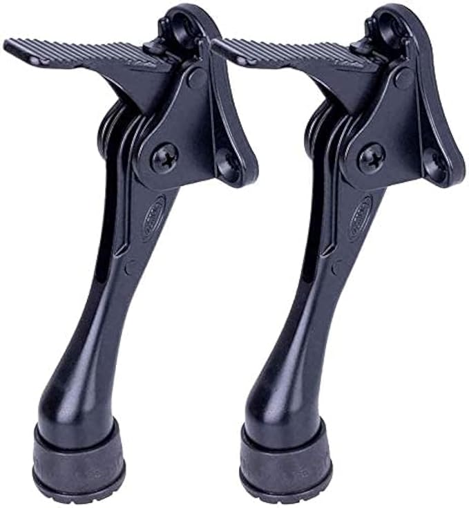 Door Stopper, One-Touch semi-Automatic Metal Door Stopper, with Non-Slip Rubber Tip for Wood, Concrete, Tiled, and Carpeted Floors (4inch x 2pack, Black)